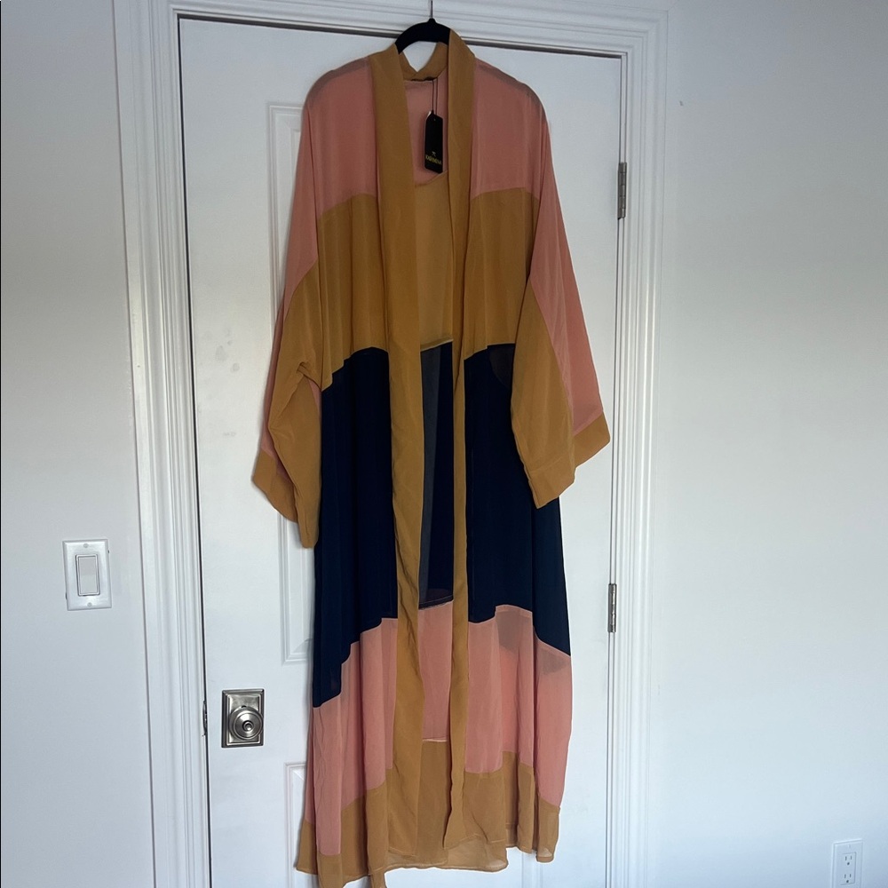 COLORBLOCK SHEER CHIFFON OPEN KAFTAN NWT